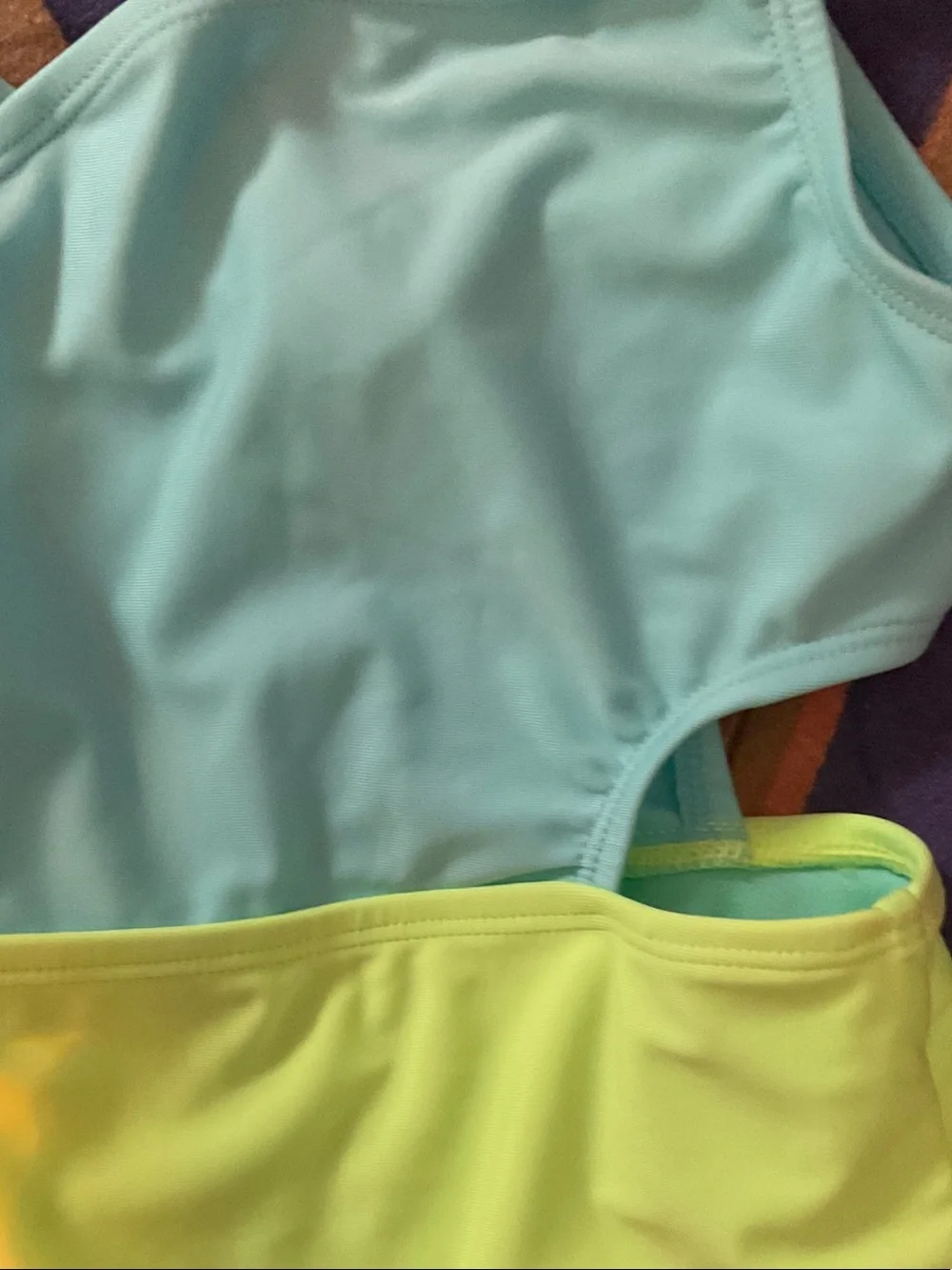 Kids Light Blue and Light Green One-Piece Swimsuit by Breaking Waves NWOT  4/5
